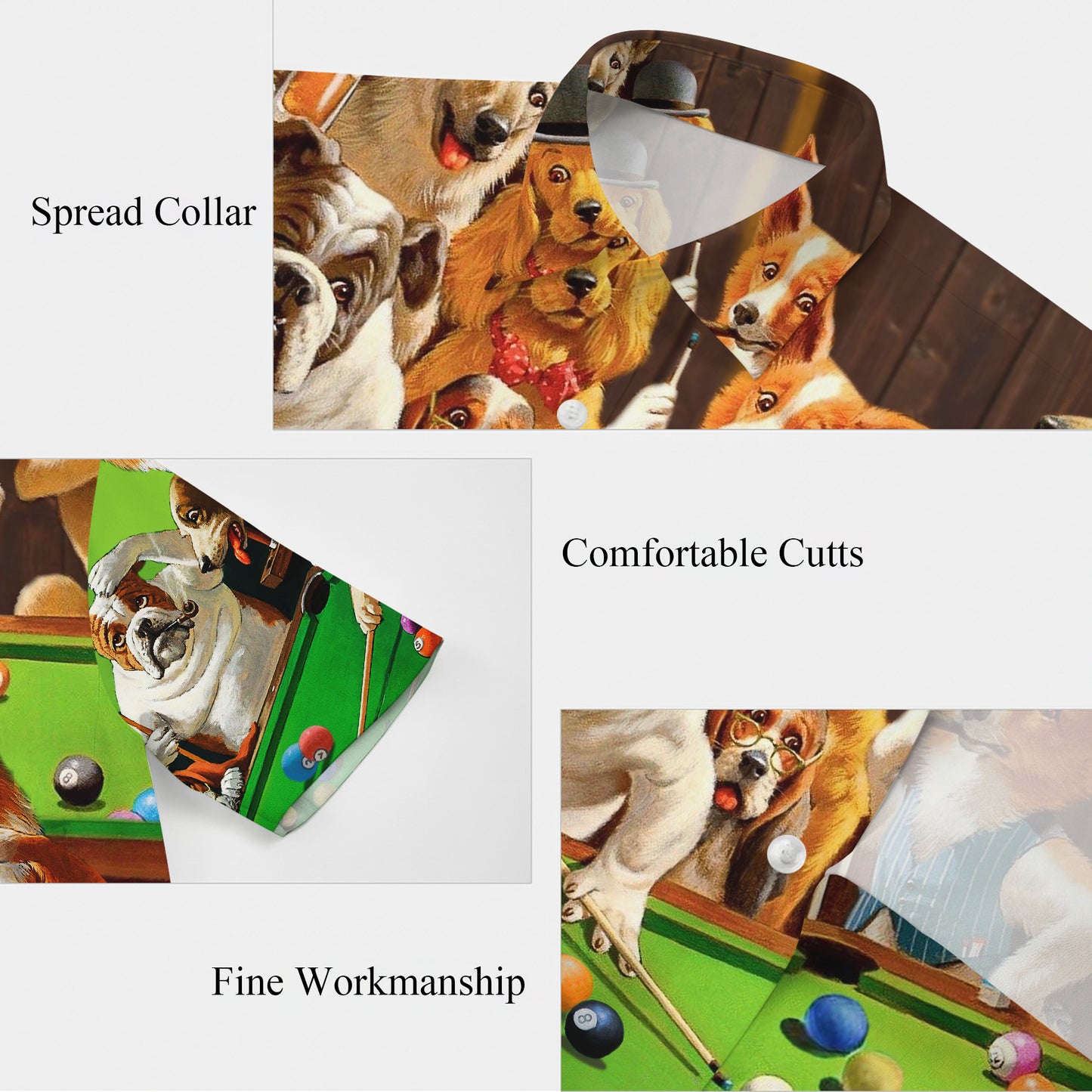Funny Dogs Playing Pool Vintage Style Hawaiian Shirt for Men & Women Aloha