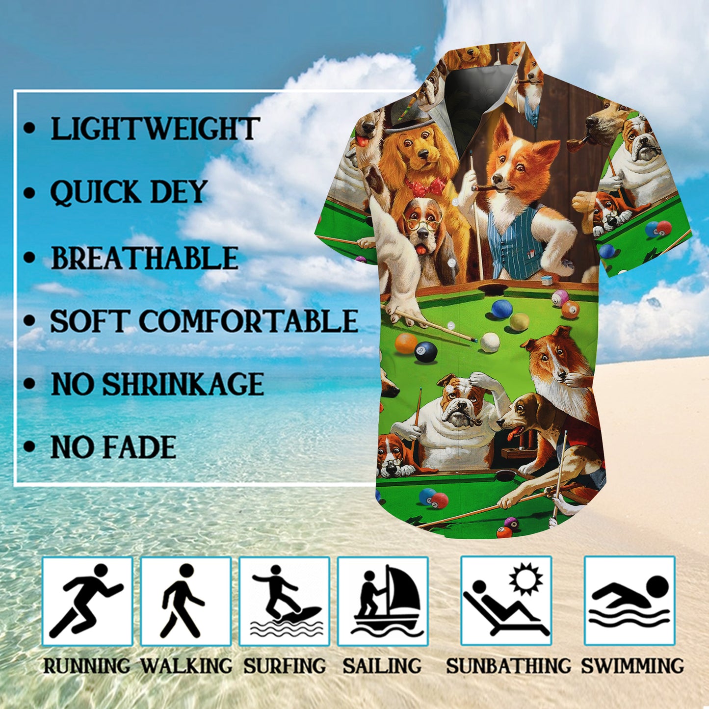 Funny Dogs Playing Pool Vintage Style Hawaiian Shirt for Men & Women Aloha