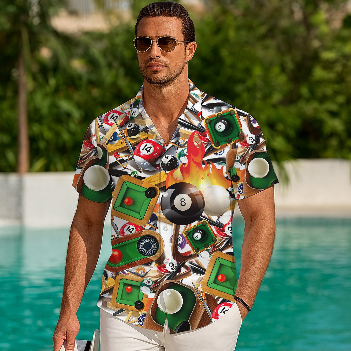 Billiards 8 Ball Pool Fire Game Hawaiian Shirt for Men & Women Aloha