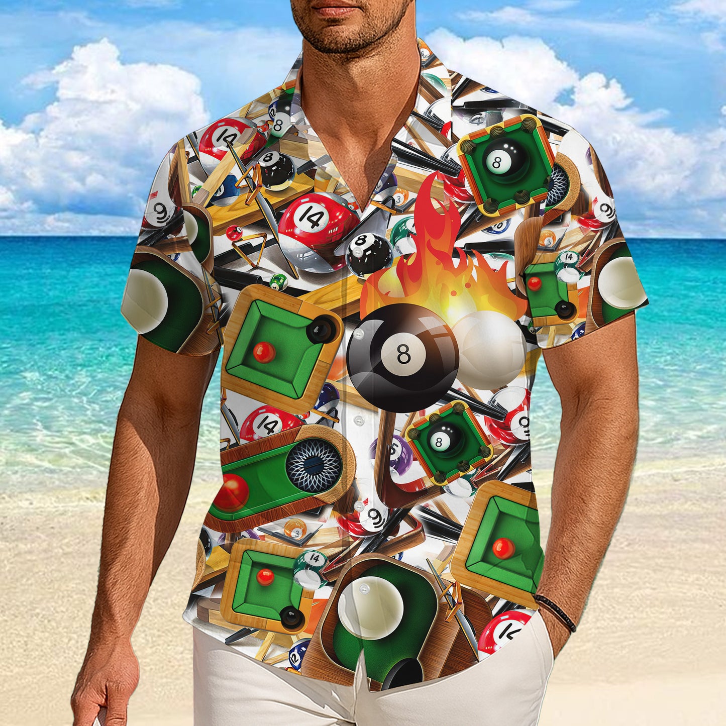 Billiards 8 Ball Pool Fire Game Hawaiian Shirt for Men & Women Aloha