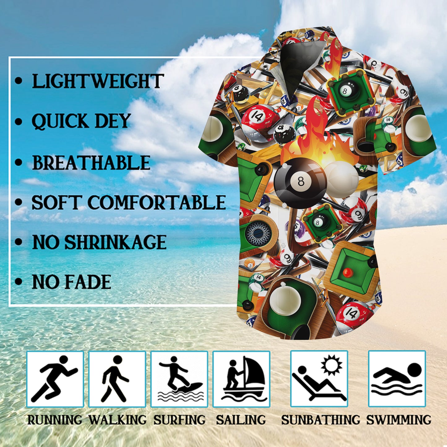 Billiards 8 Ball Pool Fire Game Hawaiian Shirt for Men & Women Aloha