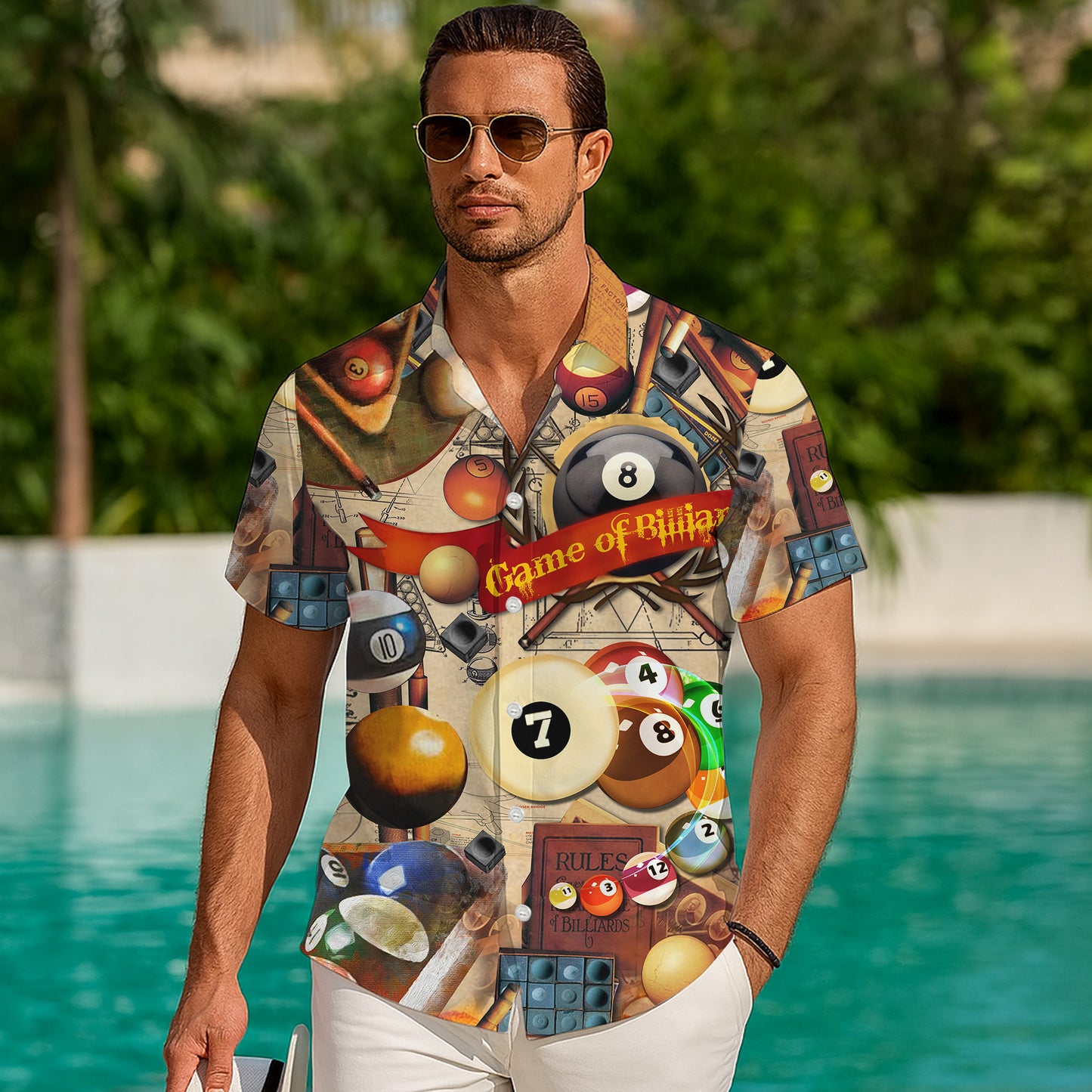 Vintage Billiards Game Rules Pool Balls Hawaiian Shirt for Men & Women Aloha