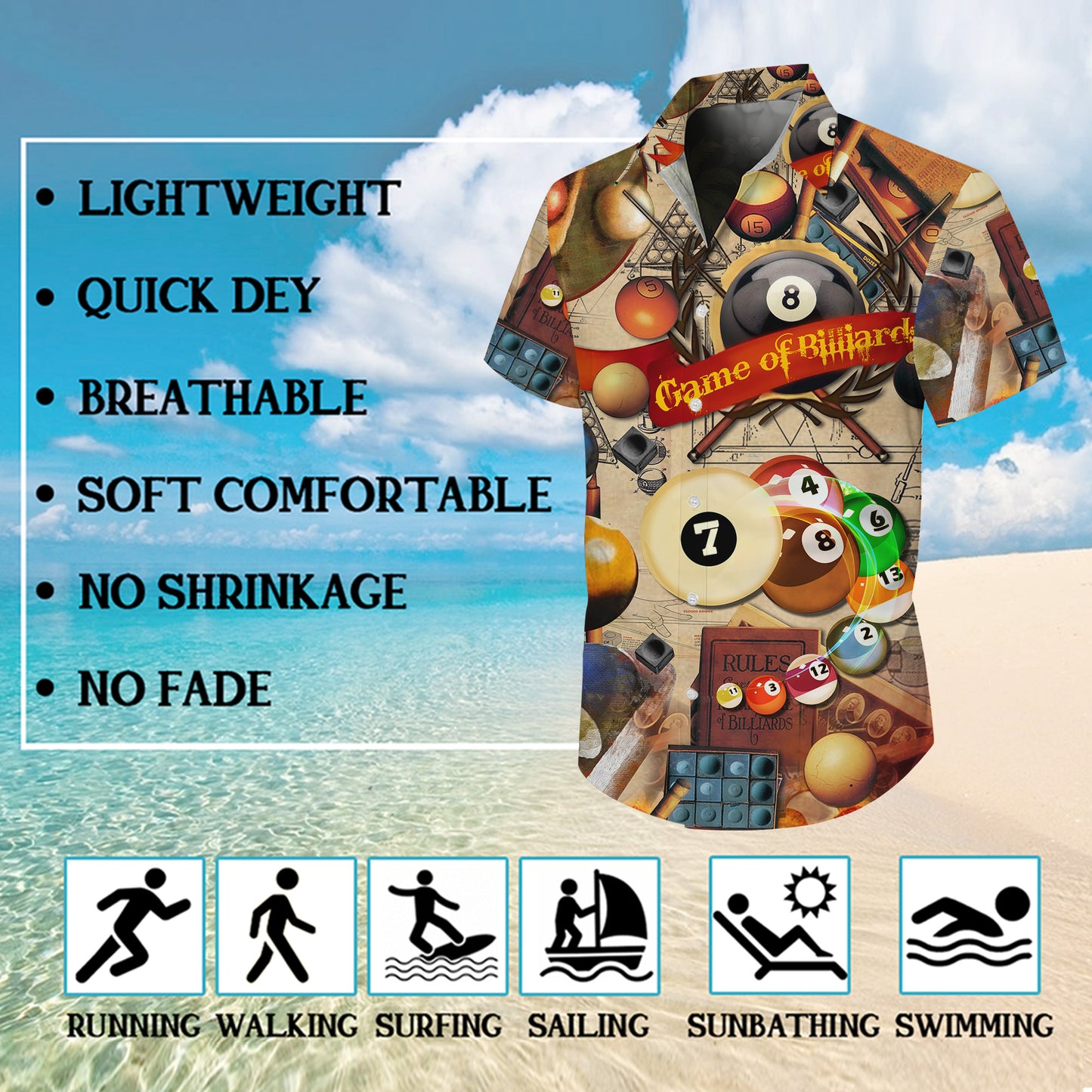 Vintage Billiards Game Rules Pool Balls Hawaiian Shirt for Men & Women Aloha