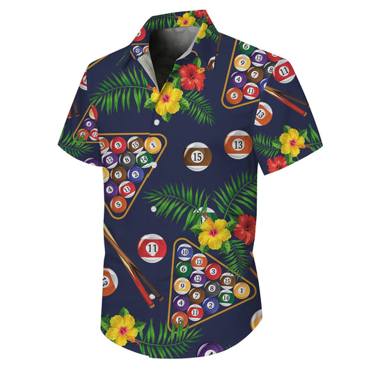 Billiards Pool Balls Tropical Hibiscus Flower Hawaiian Shirt Men Women Aloha