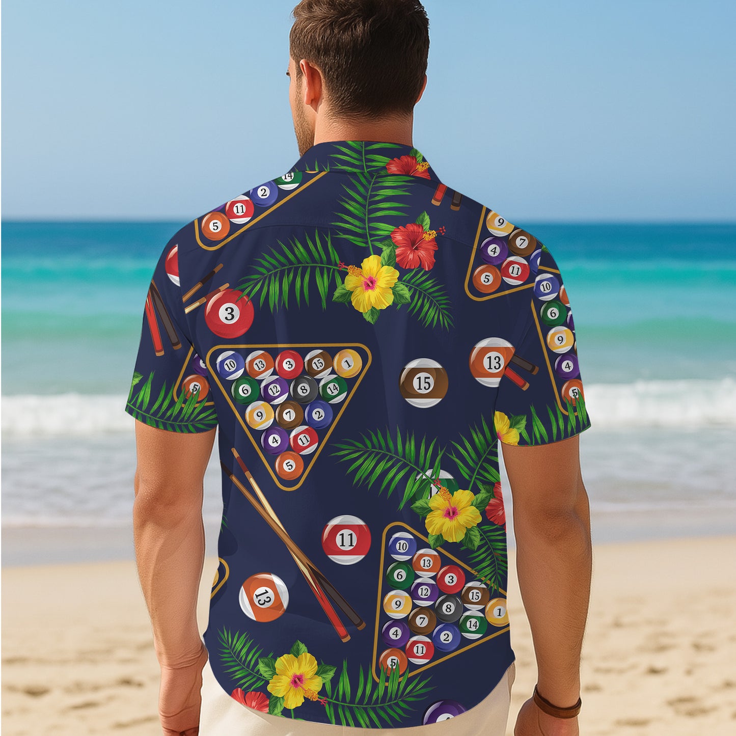 Billiards Pool Balls Tropical Hibiscus Flower Hawaiian Shirt Men Women Aloha