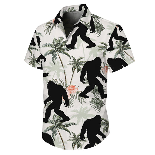 Bigfoot Hawaiian Shirt for Men, Sasquatch Button Up Shirt for Men, Tropical Short Sleeve Beach Vacation Summer Casual Shirt - 0012