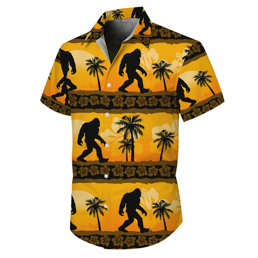 Bigfoot Tropical Sunset Palm Tree Silhouette Hawaiian Shirt Men Women Aloha