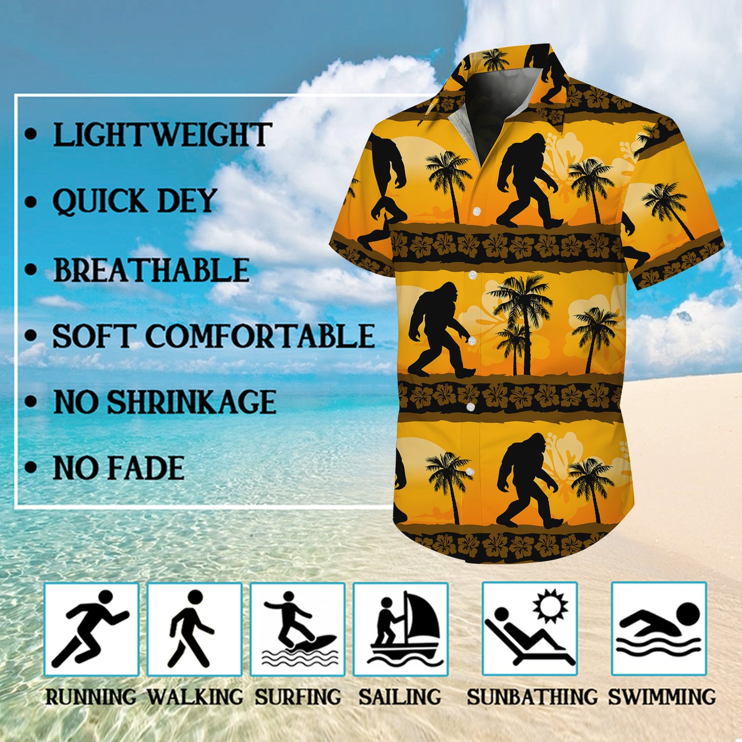 Bigfoot Tropical Sunset Palm Tree Silhouette Hawaiian Shirt Men Women Aloha
