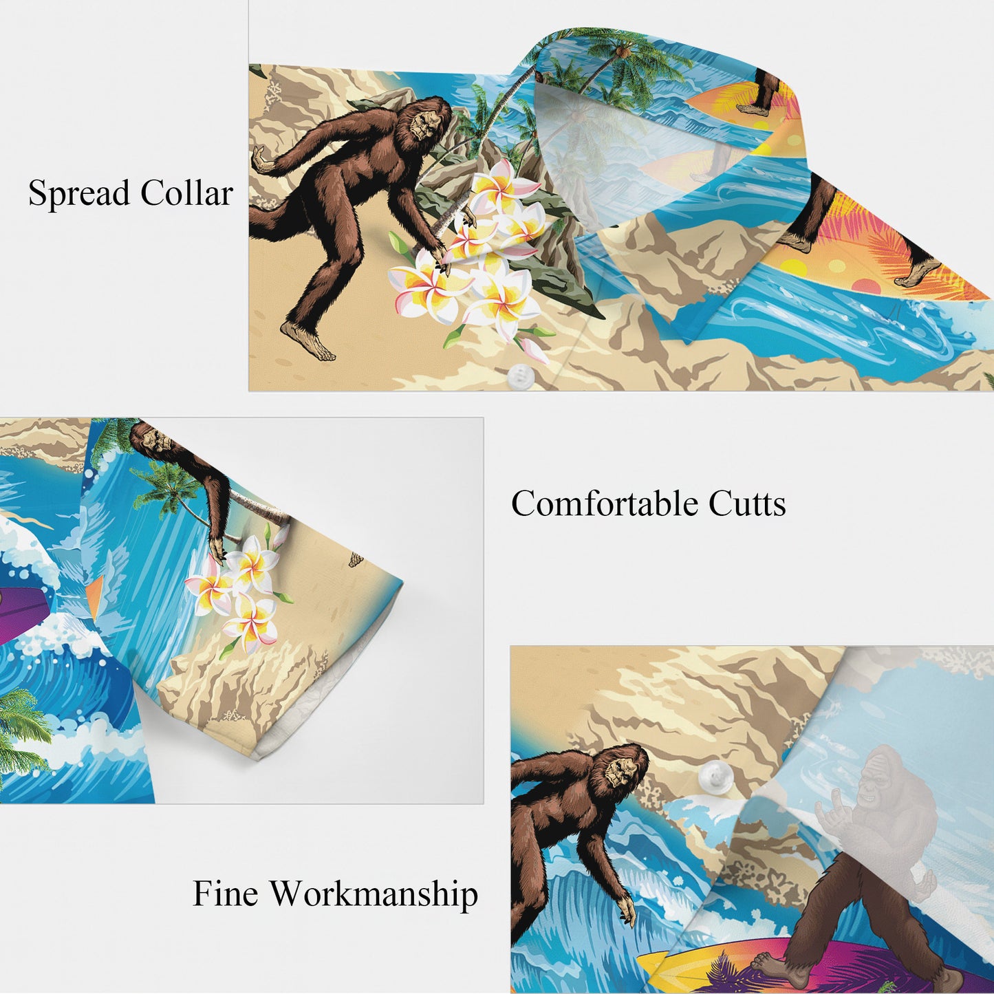 Bigfoot Surfing Tropical Beach Ocean Wave Hawaiian Shirt Men Women Aloha
