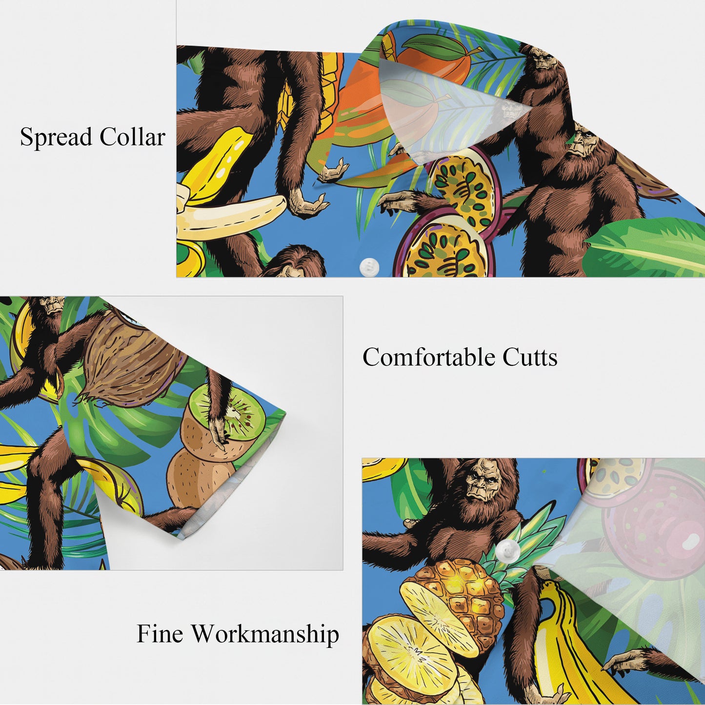 Bigfoot Tropical Fruit Pineapple Banana Hawaiian Shirt for Men & Women Aloha