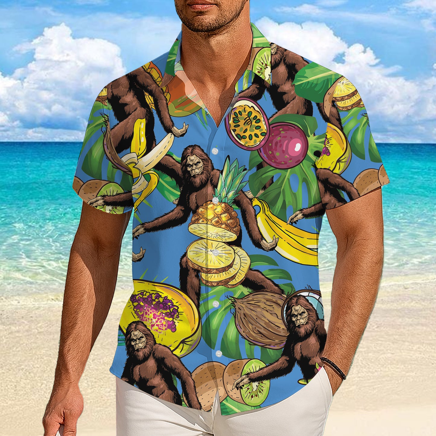 Bigfoot Tropical Fruit Pineapple Banana Hawaiian Shirt for Men & Women Aloha