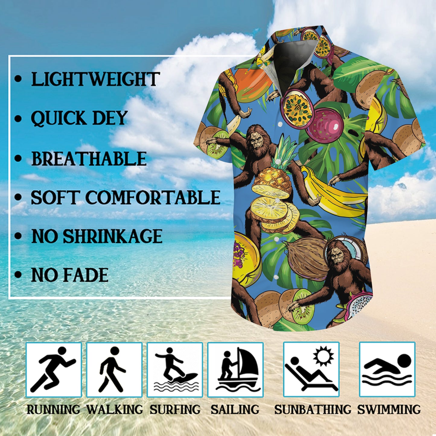 Bigfoot Tropical Fruit Pineapple Banana Hawaiian Shirt for Men & Women Aloha