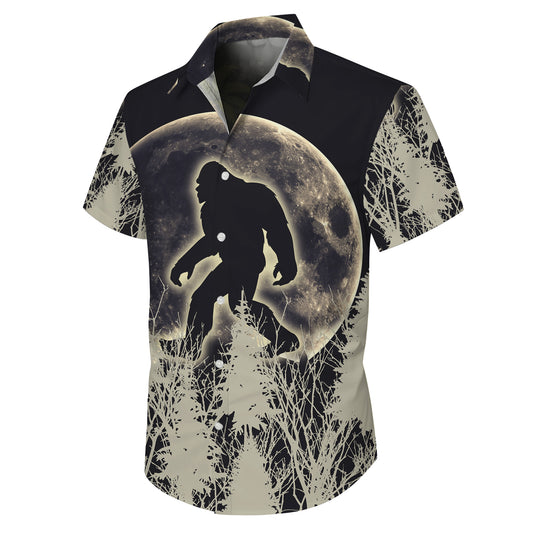 Bigfoot Full Moon Forest Silhouette Artistic Hawaiian Shirt Men Women Aloha