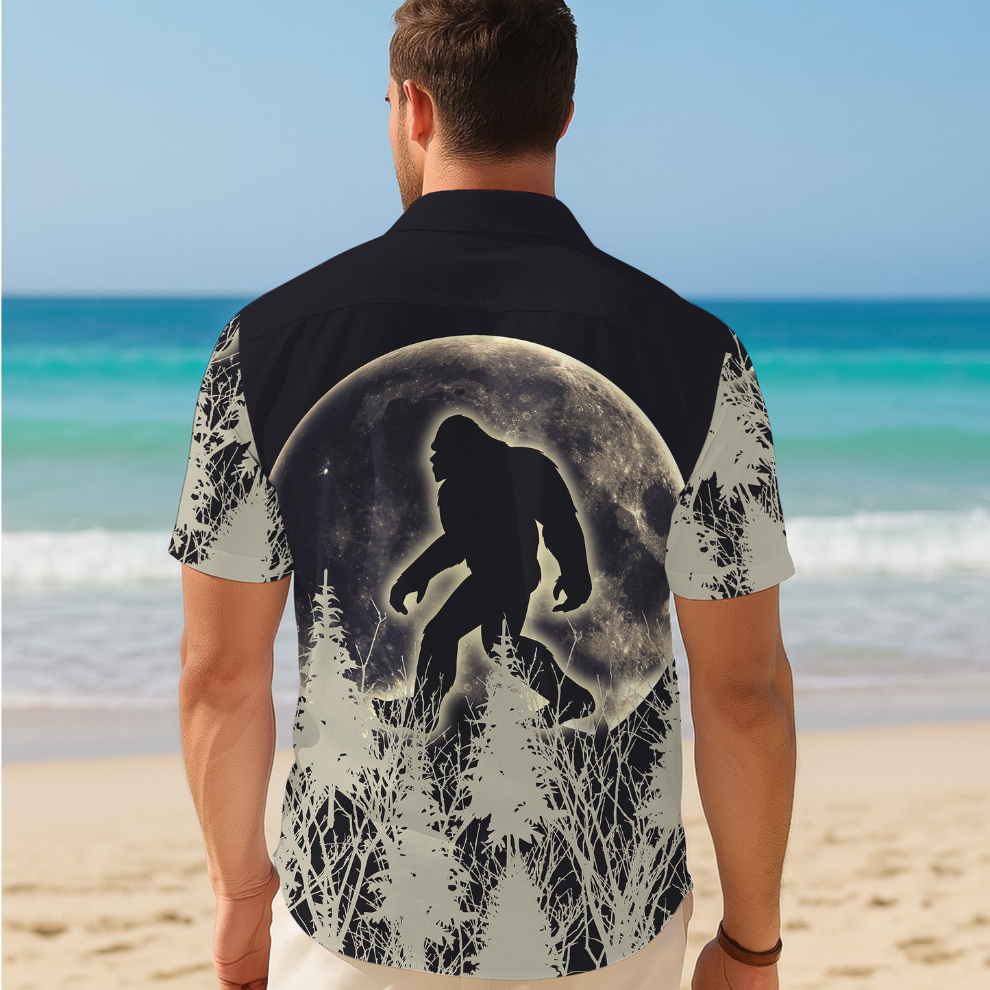 Bigfoot Full Moon Forest Silhouette Artistic Hawaiian Shirt Men Women Aloha