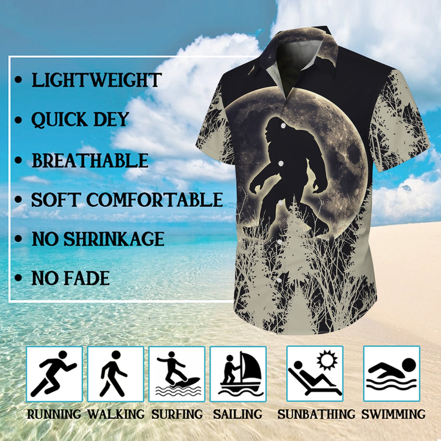 Bigfoot Full Moon Forest Silhouette Artistic Hawaiian Shirt Men Women Aloha