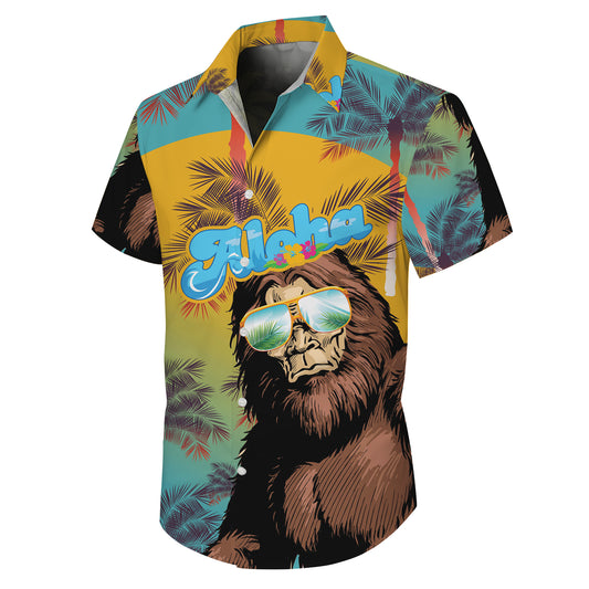 Bigfoot Wearing Sunglasses Aloha Tropical Summer Style Hawaiian Shirt Men Women