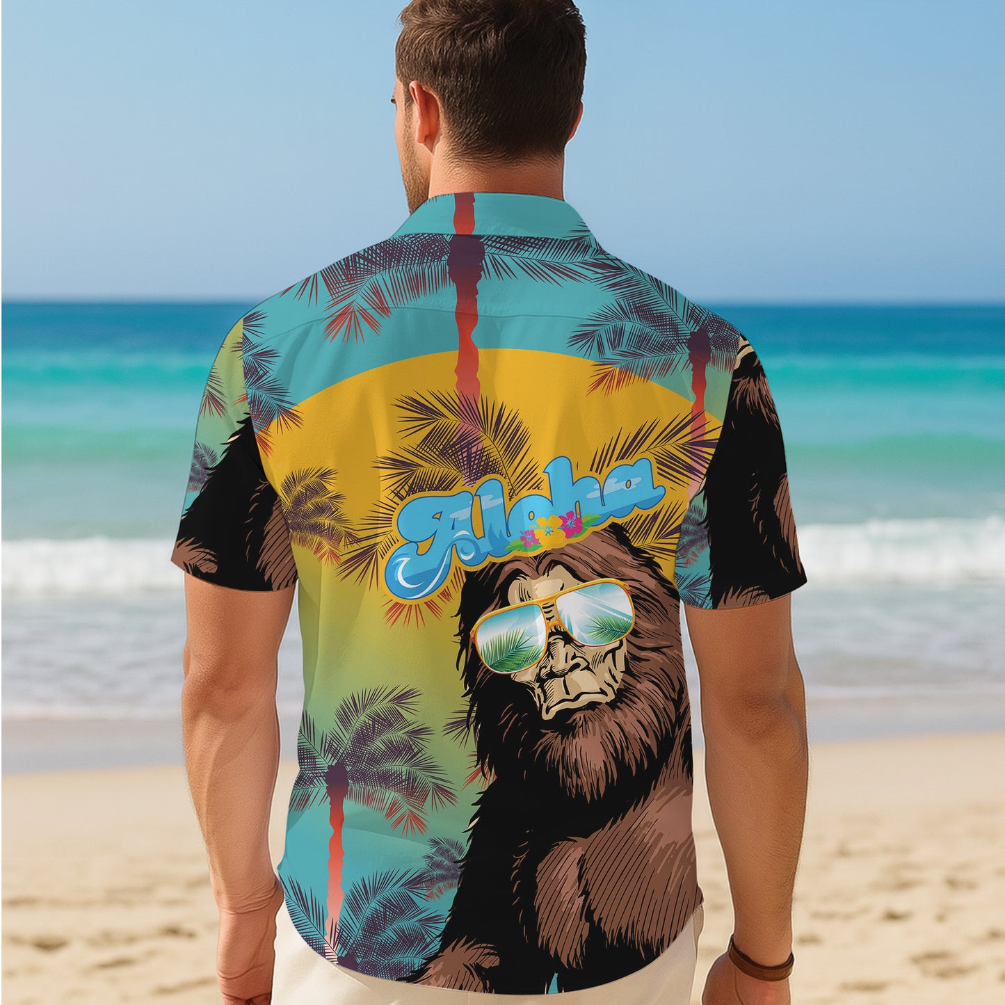 Bigfoot Wearing Sunglasses Aloha Tropical Summer Style Hawaiian Shirt Men Women