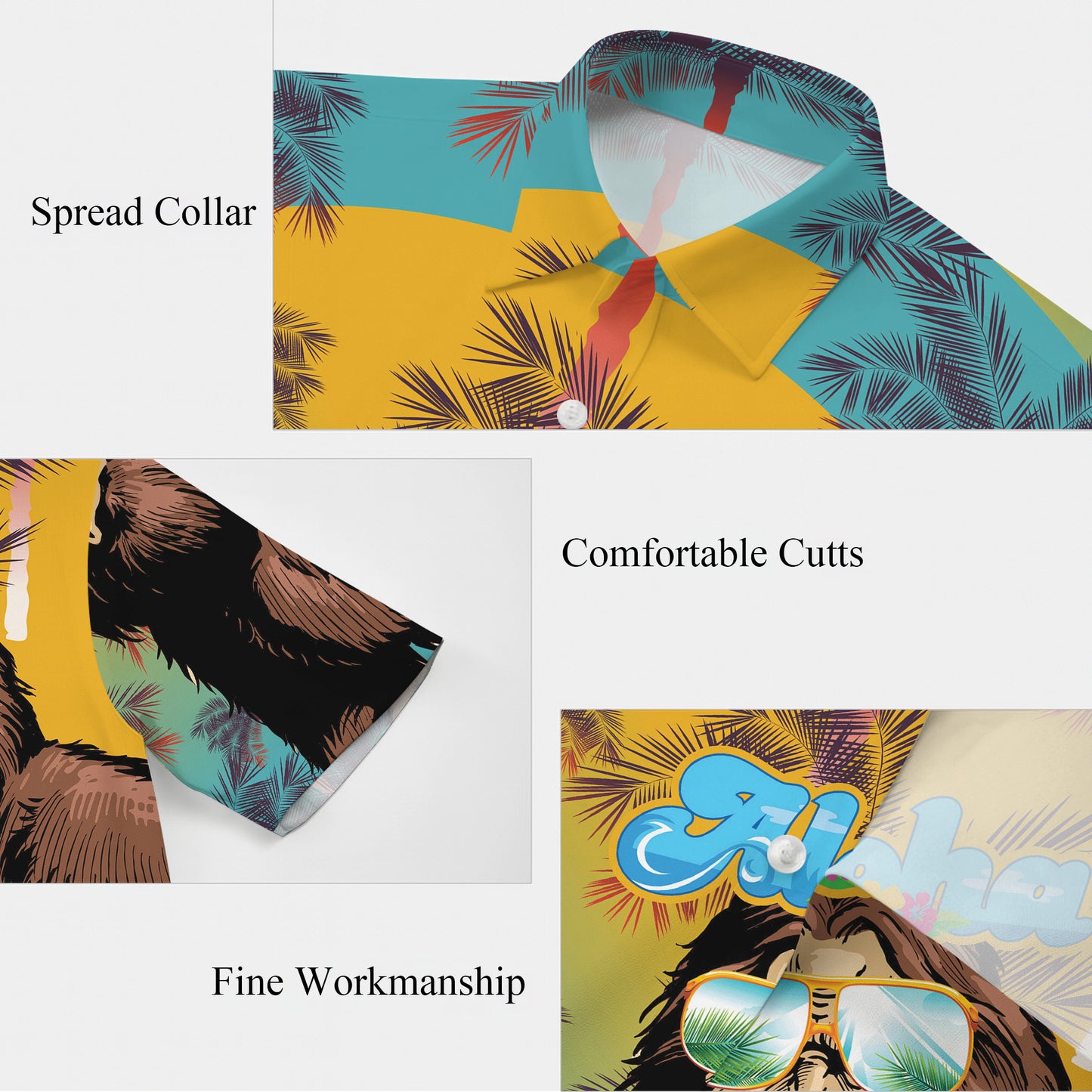 Bigfoot Wearing Sunglasses Aloha Tropical Summer Style Hawaiian Shirt Men Women