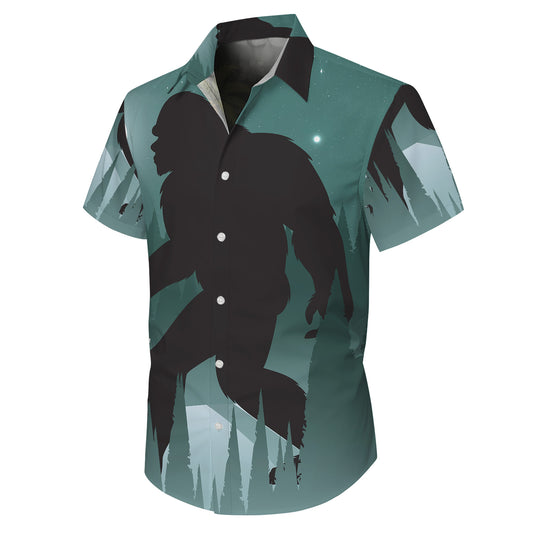 Bigfoot Night Forest Silhouette Artistic Hawaiian Shirt Men Women Casual Aloha