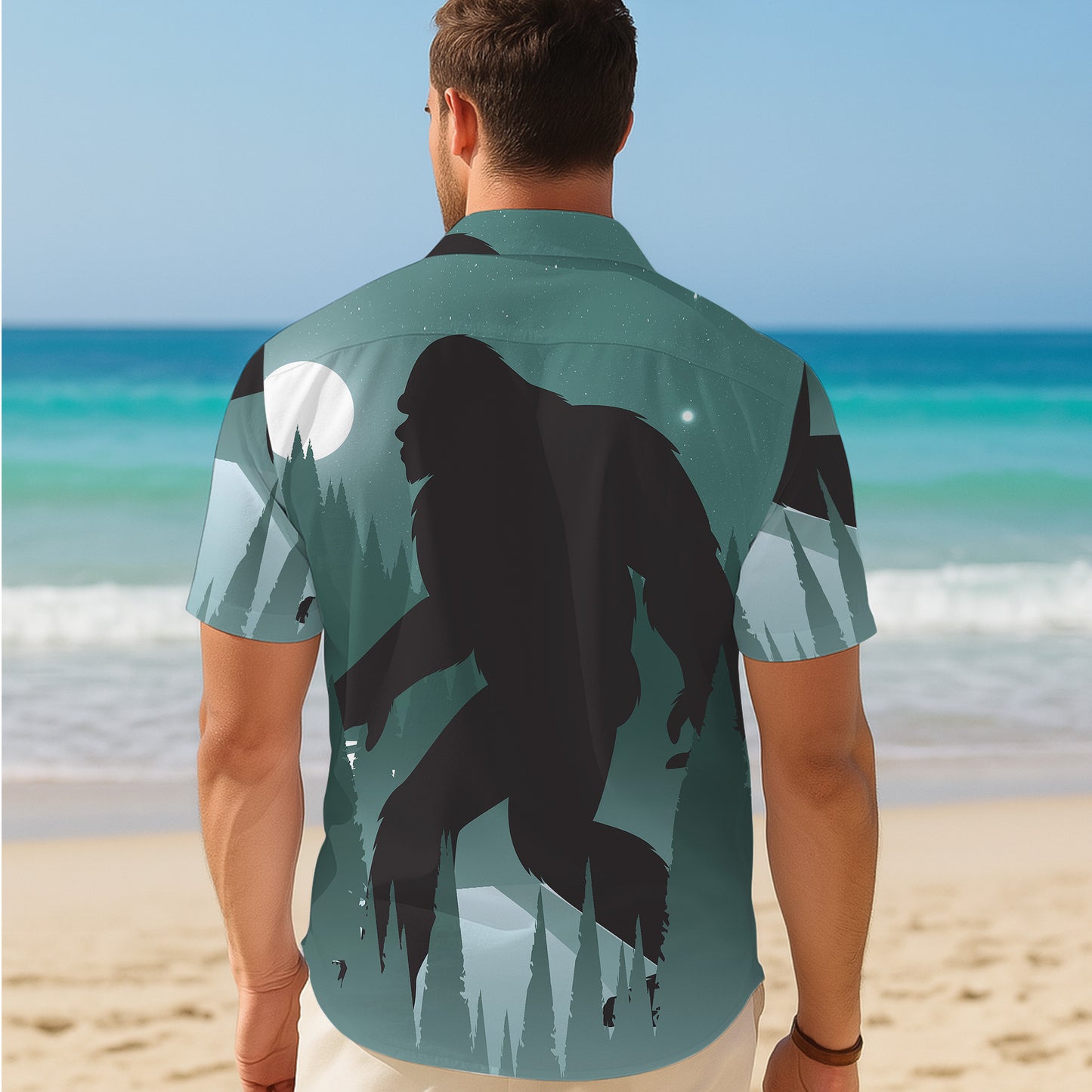 Bigfoot Night Forest Silhouette Artistic Hawaiian Shirt Men Women Casual Aloha