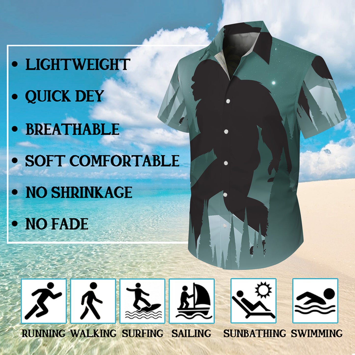 Bigfoot Night Forest Silhouette Artistic Hawaiian Shirt Men Women Casual Aloha