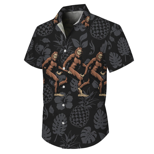 Bigfoot Tropical Monogram Flower Pattern Hawaiian Shirt Men Women Casual Aloha