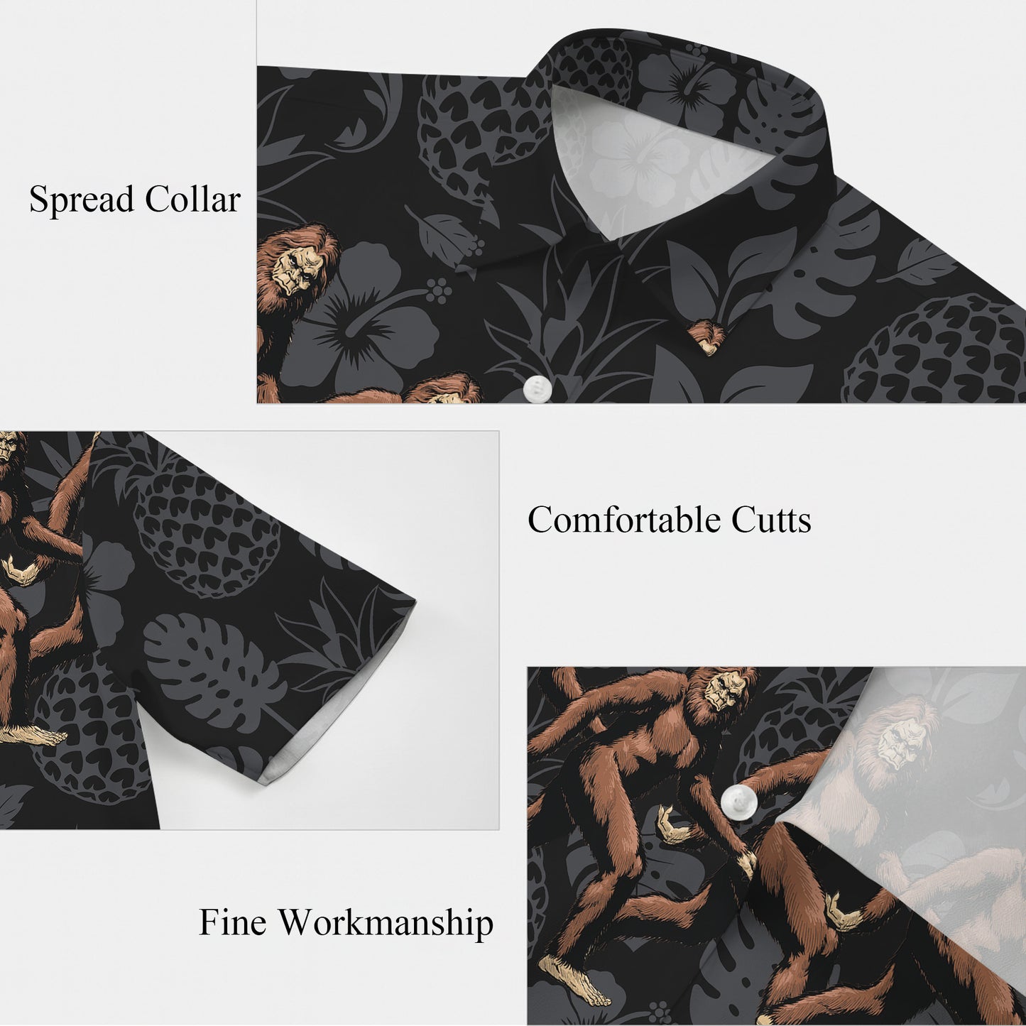 Bigfoot Tropical Monogram Flower Pattern Hawaiian Shirt Men Women Casual Aloha
