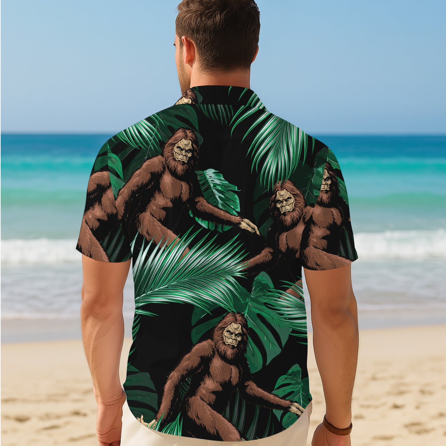 Bigfoot Tropical Leaves Jungle Pattern Hawaiian Shirt for Men & Women Aloha