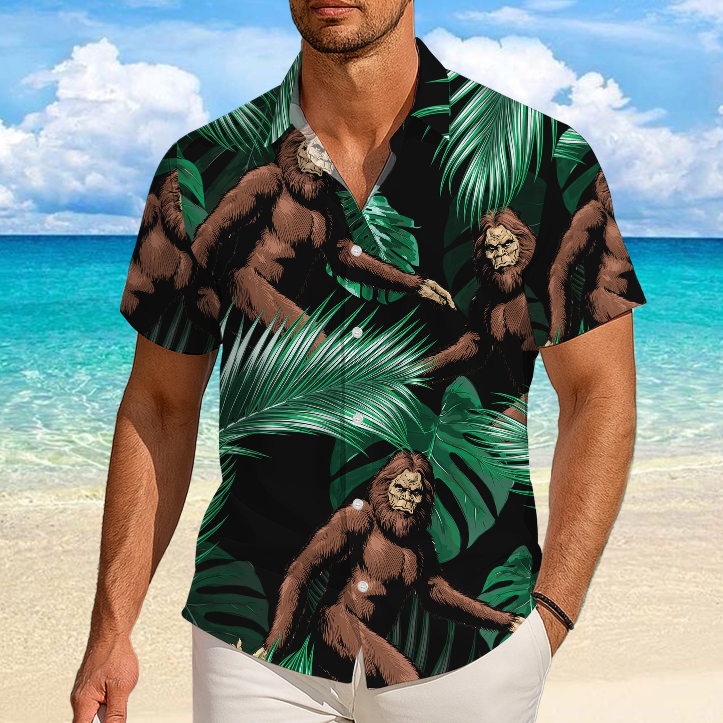 Bigfoot Tropical Leaves Jungle Pattern Hawaiian Shirt for Men & Women Aloha