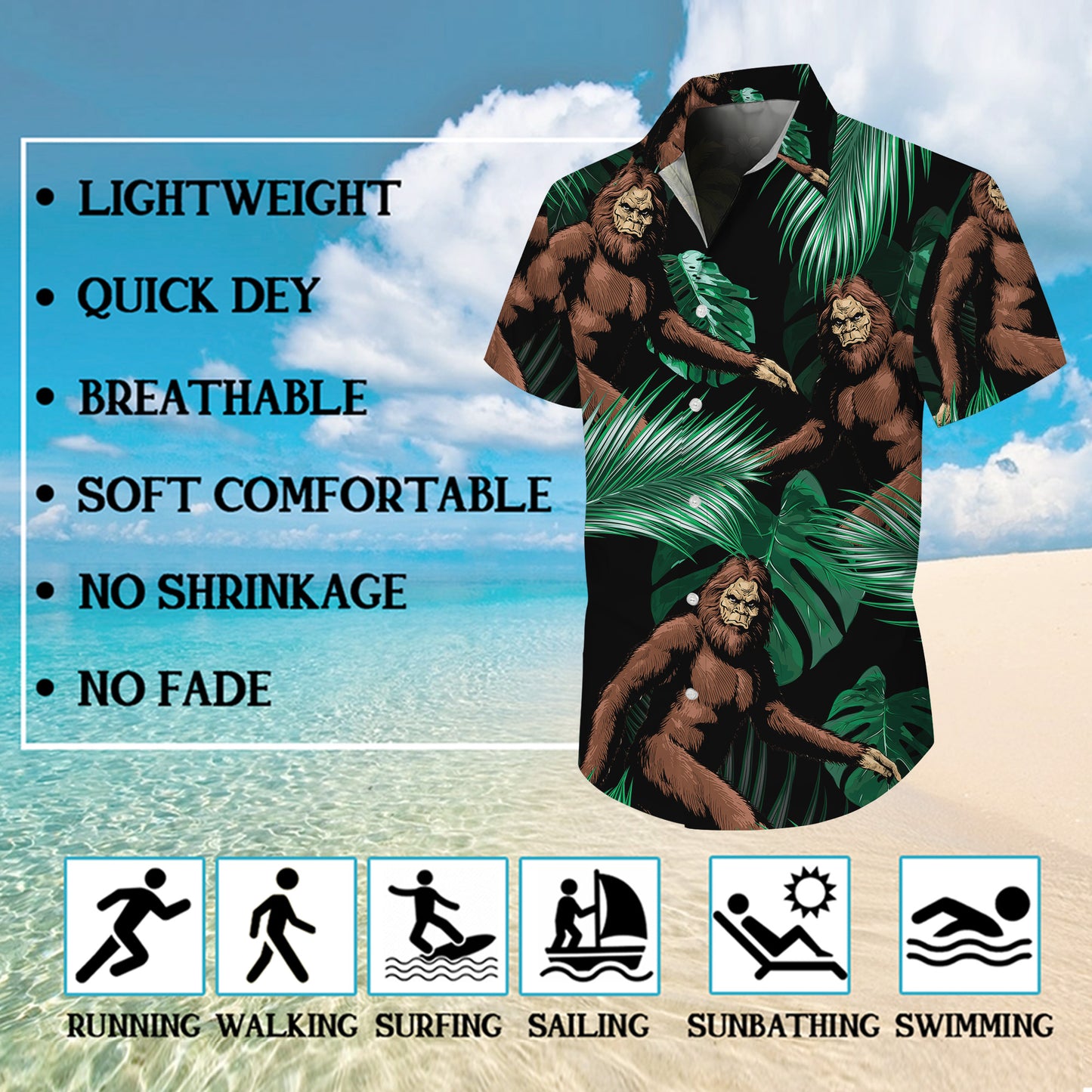 Bigfoot Tropical Leaves Jungle Pattern Hawaiian Shirt for Men & Women Aloha