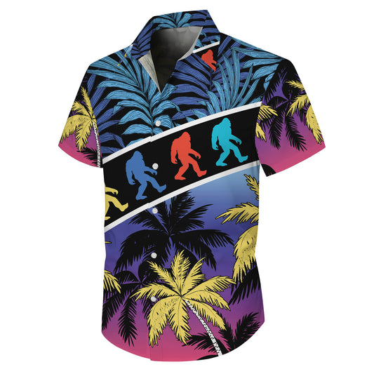 Bigfoot Retro Neon Silhouette Palm Tree Tropical Hawaiian Shirt Men Women Aloha