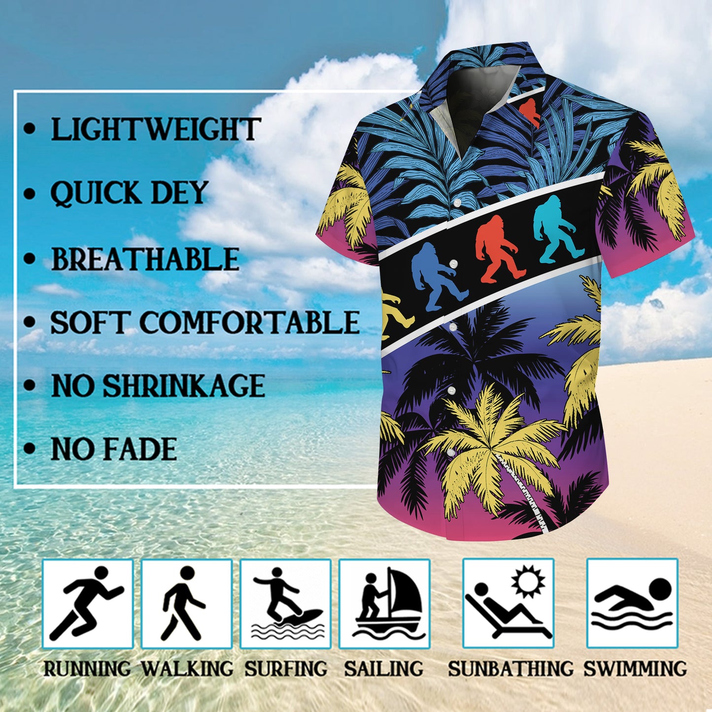 Bigfoot Retro Neon Silhouette Palm Tree Tropical Hawaiian Shirt Men Women Aloha