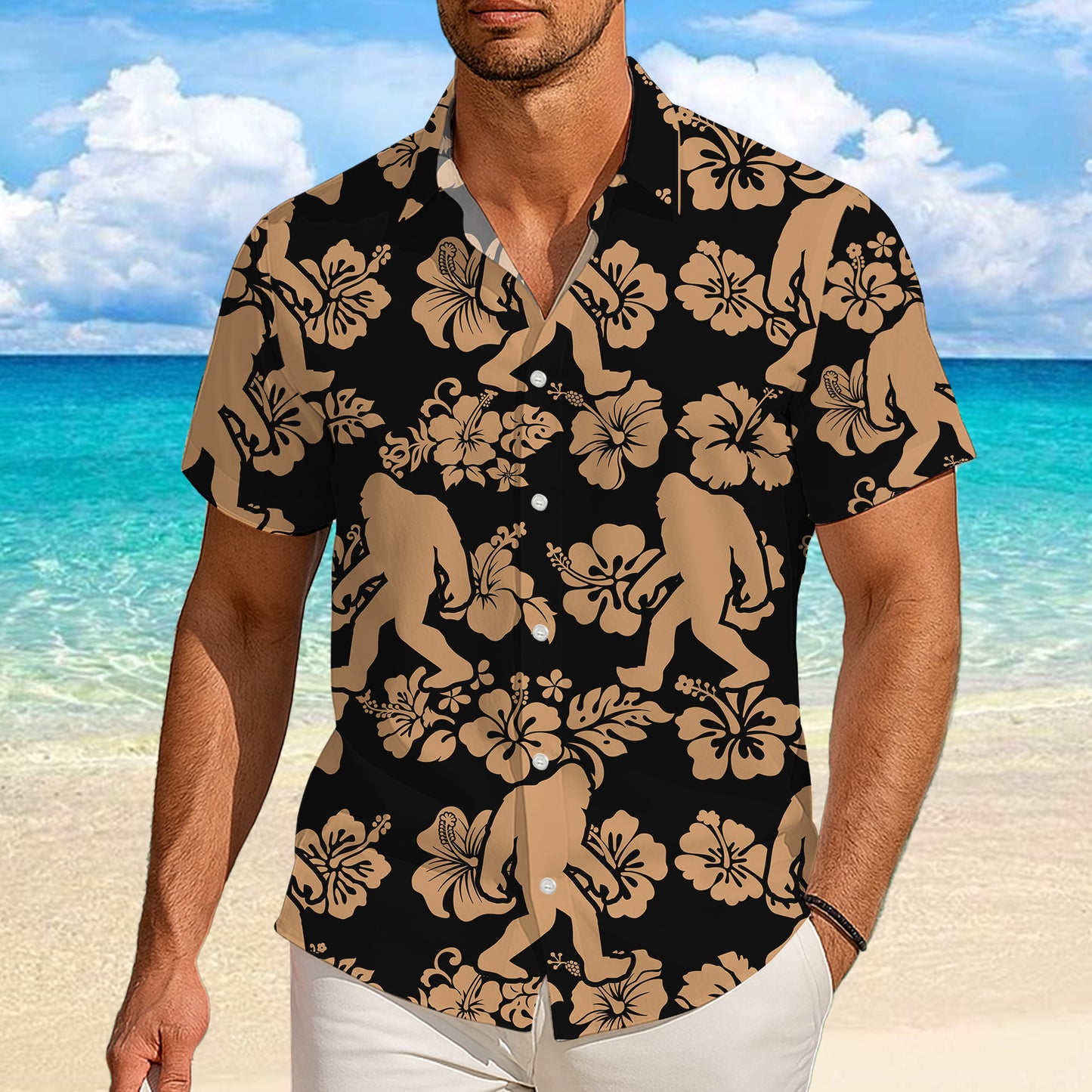 Bigfoot Classic Hibiscus Flower Pattern Aloha Hawaiian Shirt for Men & Women