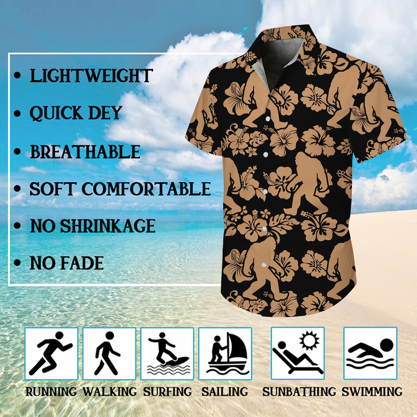 Bigfoot Classic Hibiscus Flower Pattern Aloha Hawaiian Shirt for Men & Women
