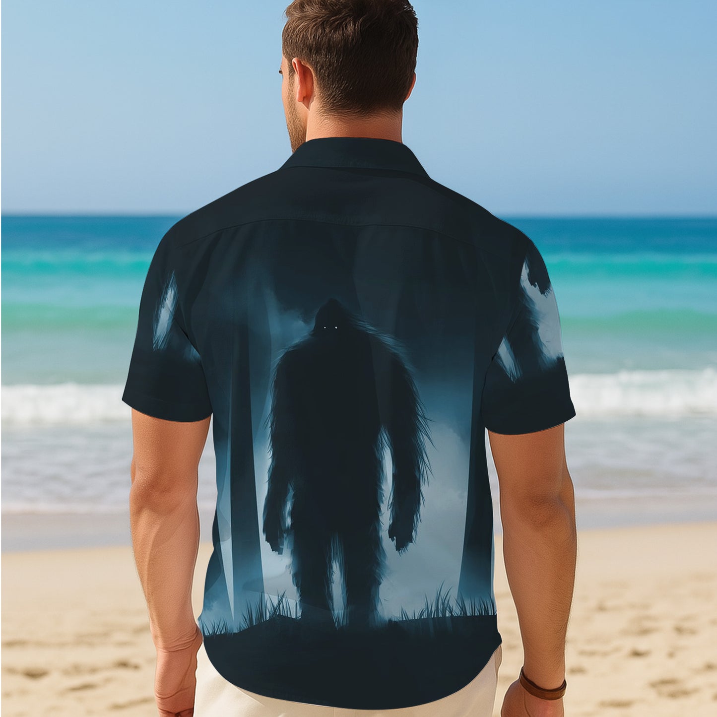 Bigfoot Dark Atmospheric Forest Silhouette Hawaiian Shirt Men Women Casual Aloha