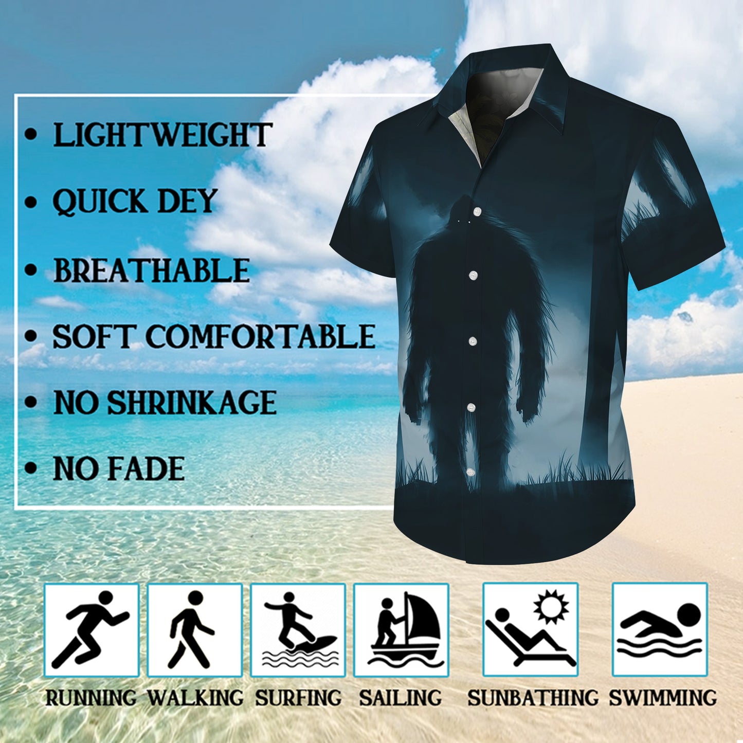 Bigfoot Dark Atmospheric Forest Silhouette Hawaiian Shirt Men Women Casual Aloha