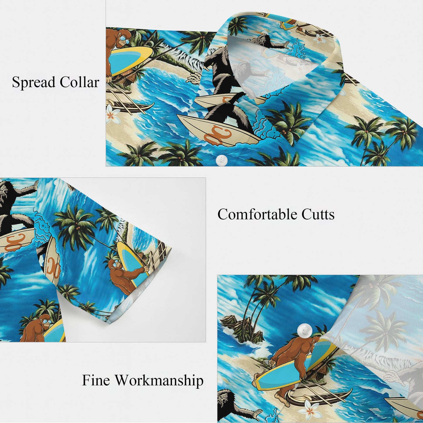 Bigfoot Surfing Tropical Beach Palm Tree Hawaiian Shirt for Men & Women Aloha