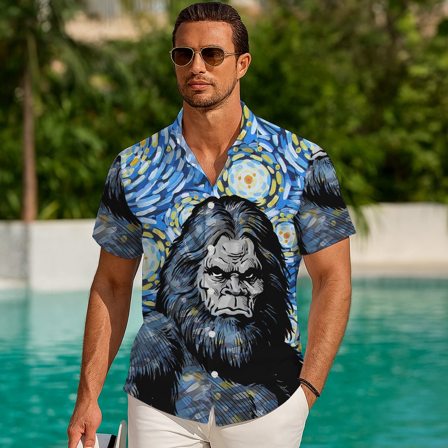 Bigfoot Starry Night Artistic Style Hawaiian Shirt for Men & Women Aloha