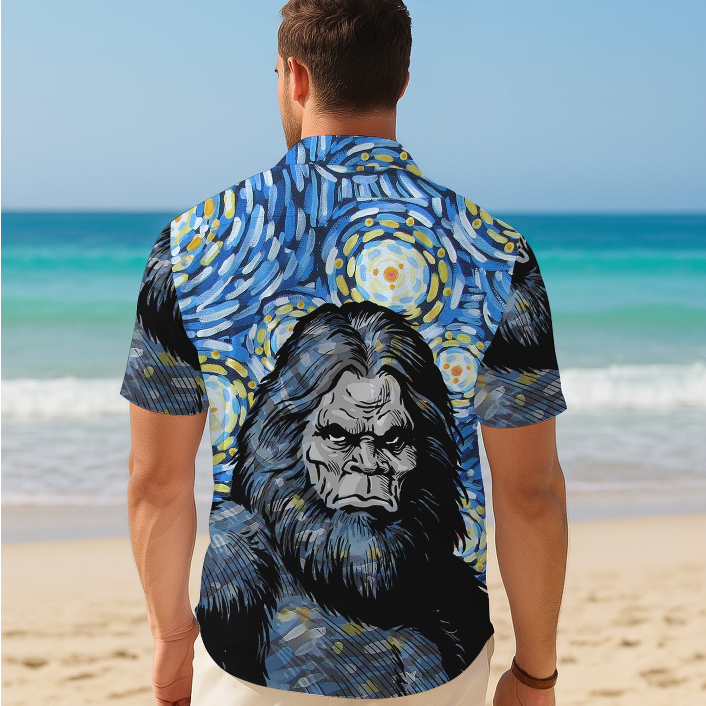Bigfoot Starry Night Artistic Style Hawaiian Shirt for Men & Women Aloha