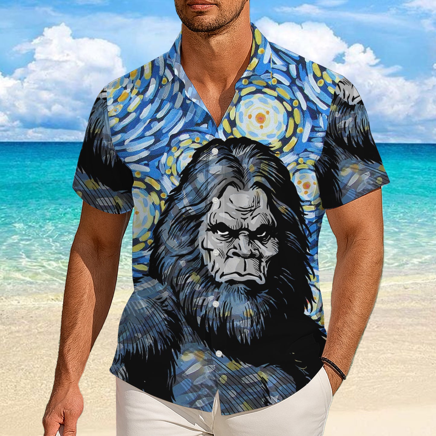 Bigfoot Starry Night Artistic Style Hawaiian Shirt for Men & Women Aloha