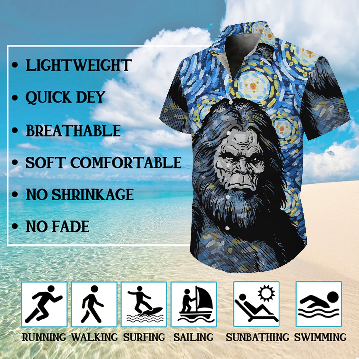 Bigfoot Starry Night Artistic Style Hawaiian Shirt for Men & Women Aloha
