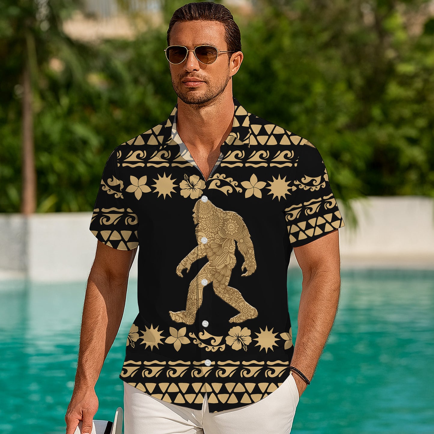 Bigfoot Sasquatch Polynesian Tribal Pattern Hawaiian Shirt for Men & Women Aloha