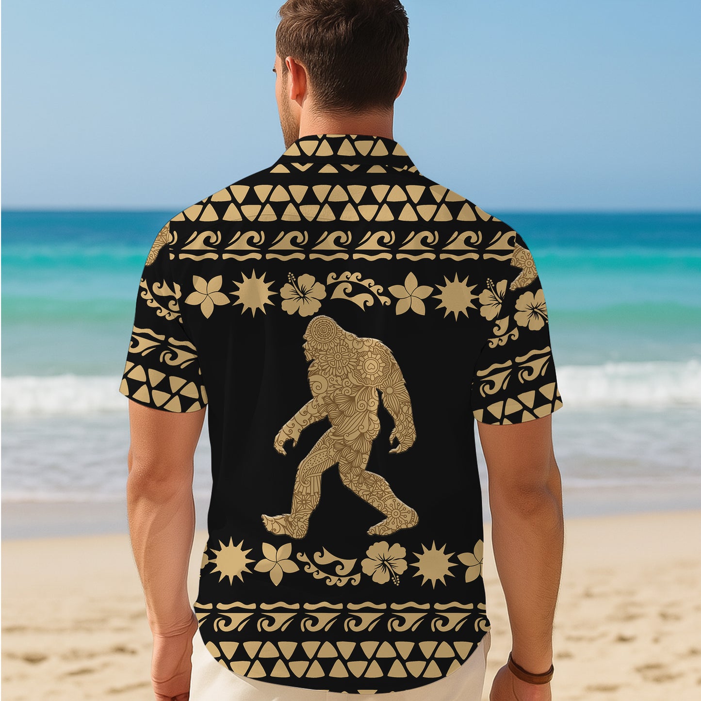 Bigfoot Sasquatch Polynesian Tribal Pattern Hawaiian Shirt for Men & Women Aloha