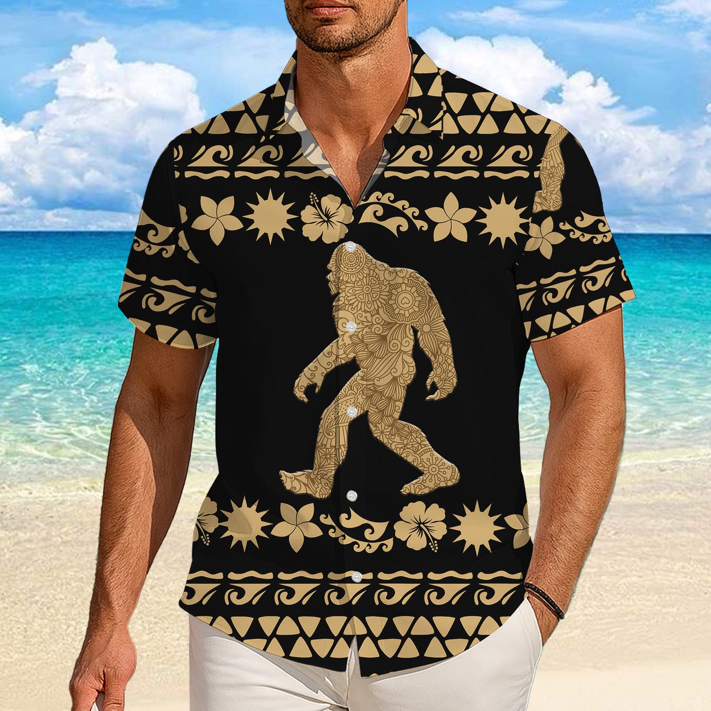Bigfoot Sasquatch Polynesian Tribal Pattern Hawaiian Shirt for Men & Women Aloha