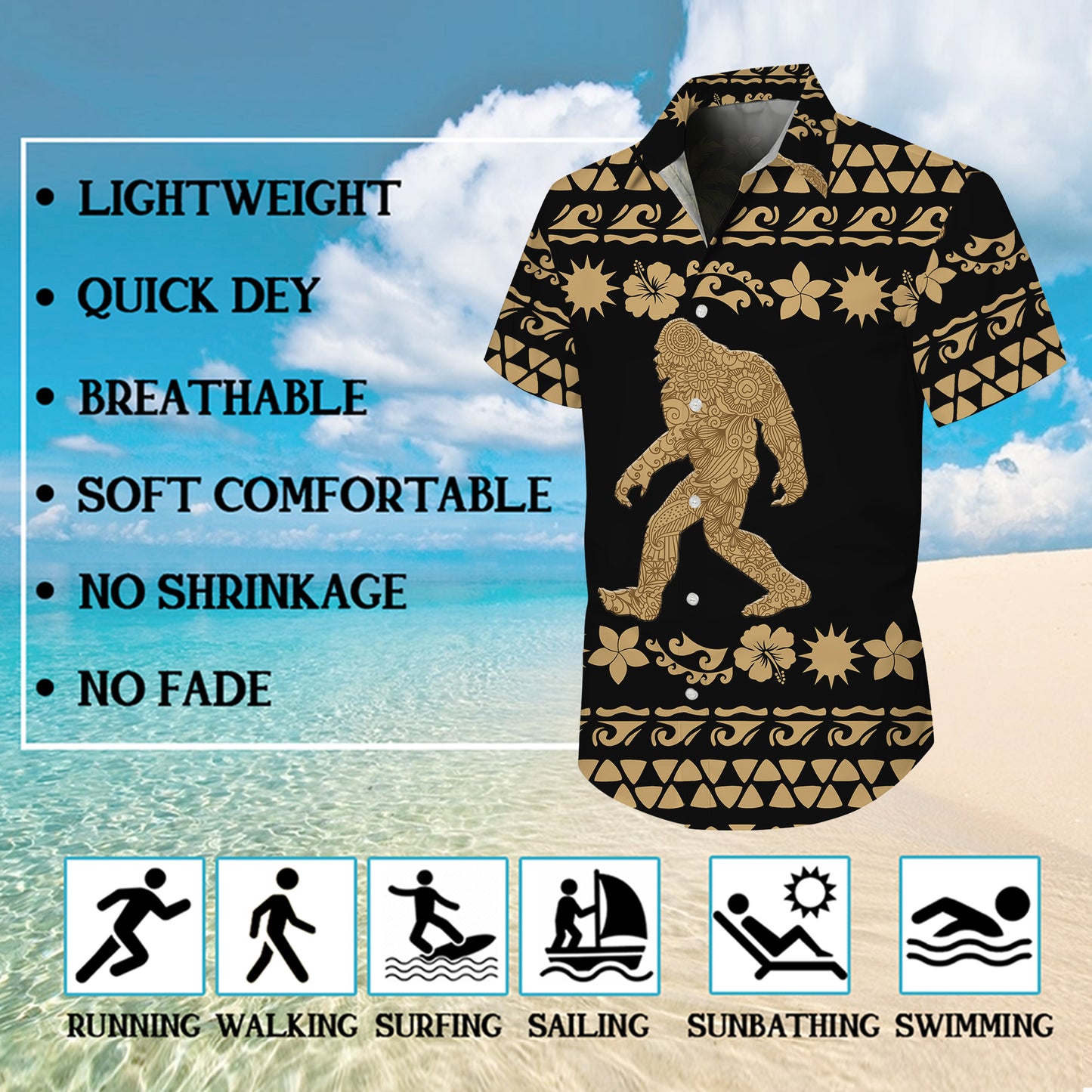 Bigfoot Sasquatch Polynesian Tribal Pattern Hawaiian Shirt for Men & Women Aloha