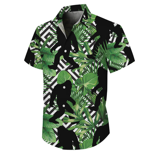 Bigfoot Tropical Leaf Geometric Pattern Hawaiian Shirt for Men & Women Aloha