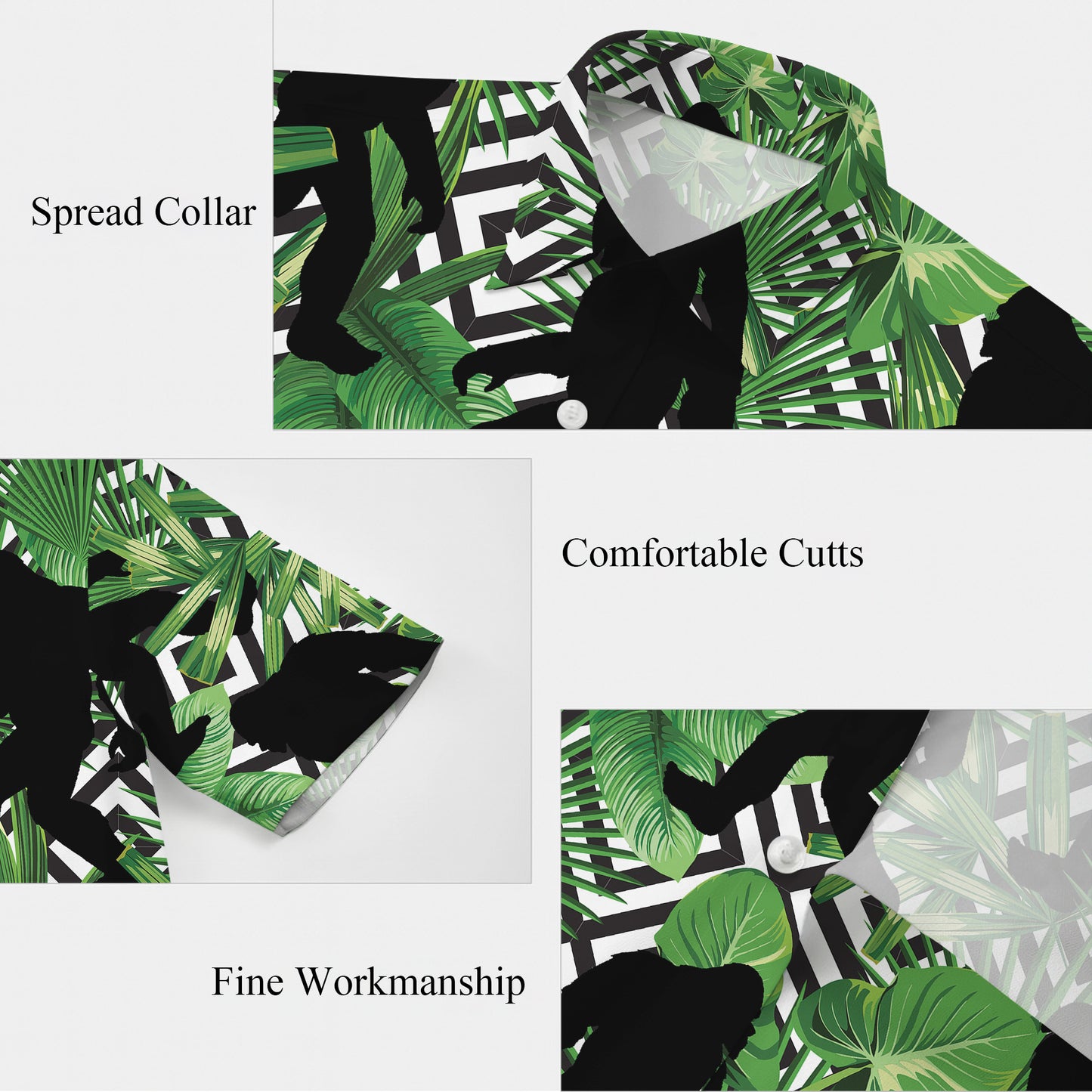 Bigfoot Tropical Leaf Geometric Pattern Hawaiian Shirt for Men & Women Aloha
