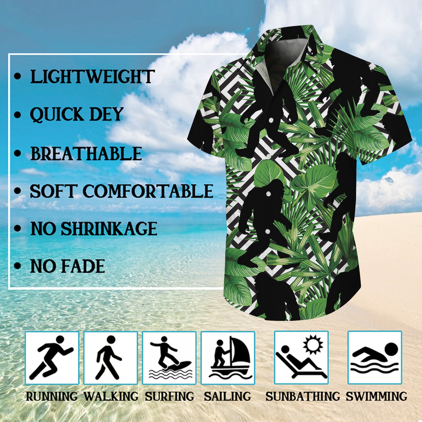 Bigfoot Tropical Leaf Geometric Pattern Hawaiian Shirt for Men & Women Aloha