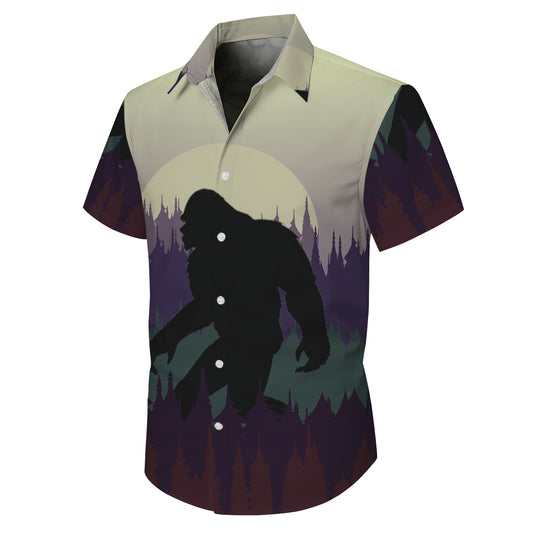 Bigfoot Pine Forest Moonlight Silhouette Hawaiian Shirt for Men & Women Aloha