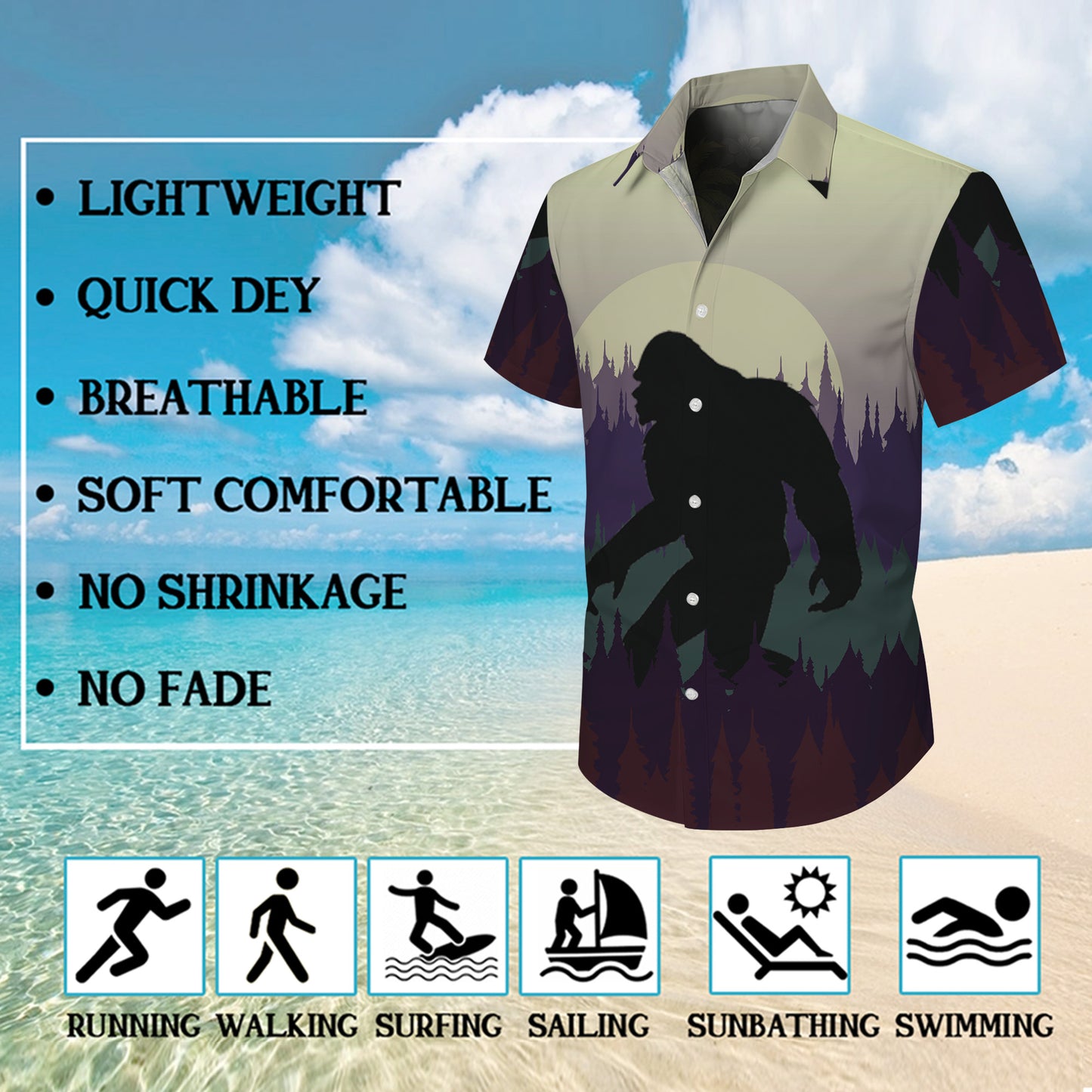 Bigfoot Pine Forest Moonlight Silhouette Hawaiian Shirt for Men & Women Aloha